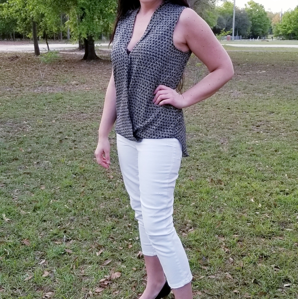 Crossover black and white blouse